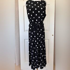 Lauren Ralph‎ Lauren Polka Dot Midi Dress Belted Stretch Size 14